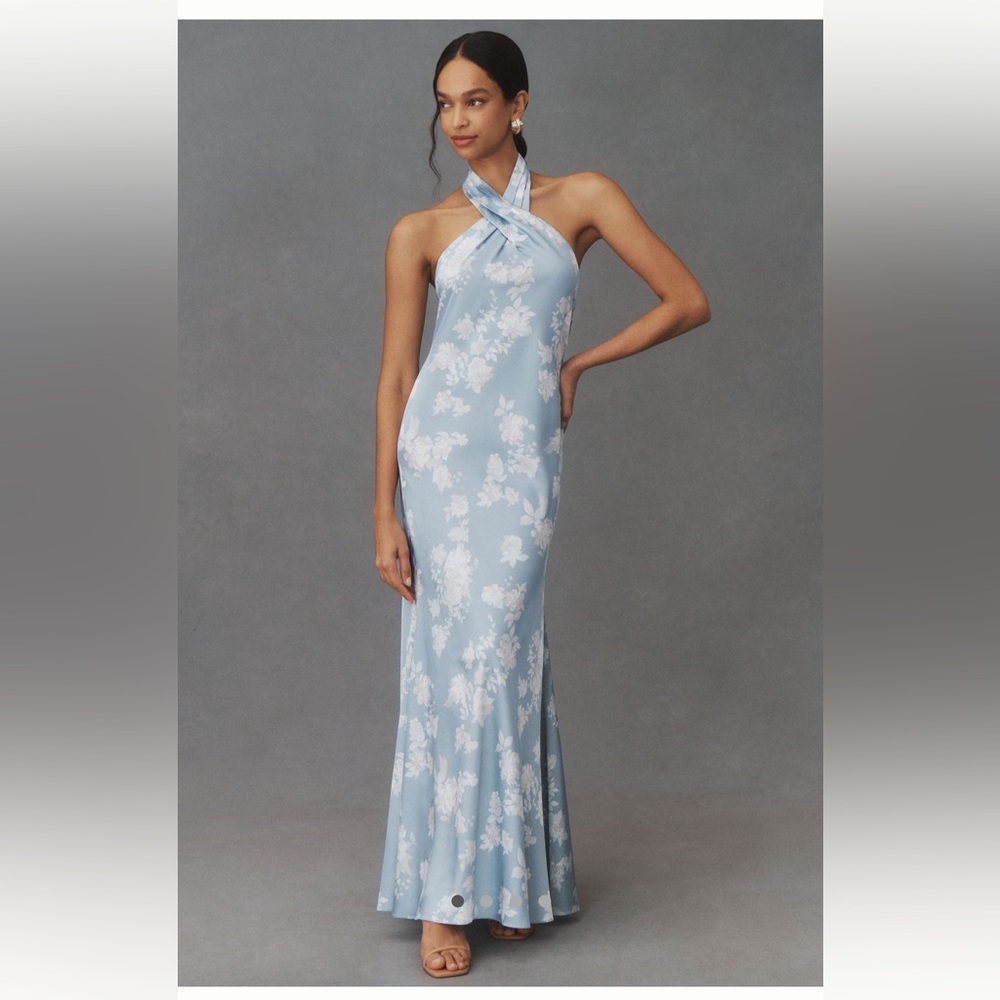 BHLDH ruby twist halter satin gown size 4